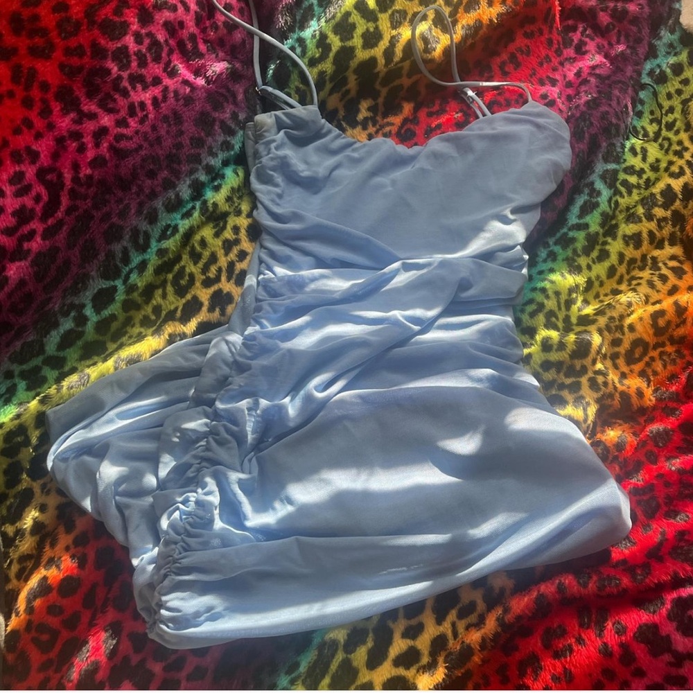 Light Blue Ruched Mini Dress